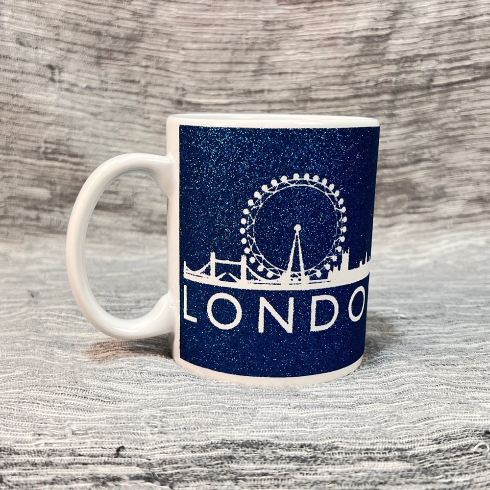 Elgate Ceramics Mug of London skyline/Landmarks Blue Glitter
